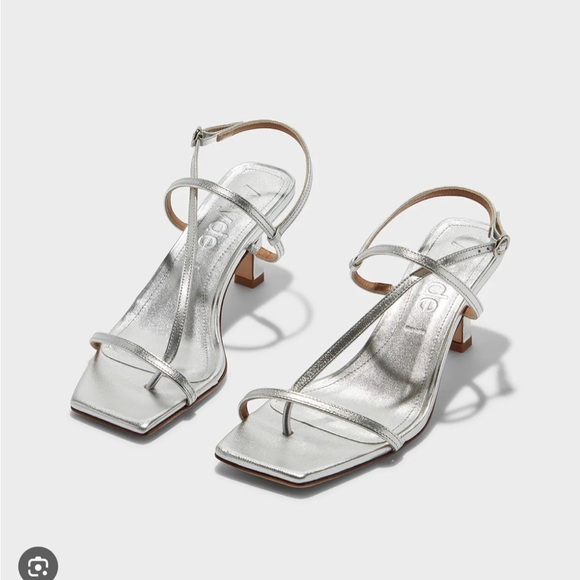 NEW Aeyde Elise Square Toe Post Sandals Dress Heels in Silver Nappa Leather 38 - Picture 2 of 10